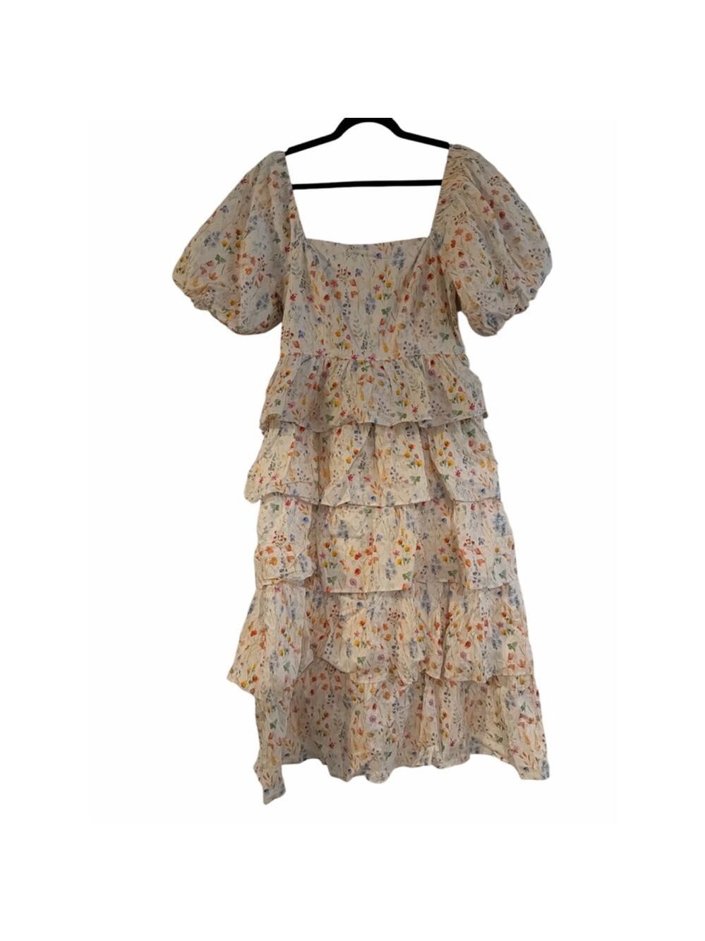 Lovelo Floral Ruffle Mini Dress - Creamy Botanical Print - Puffy Sleeves - NWT -